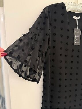 bloom Black Swiss Dot Flutter Sleeve Dress